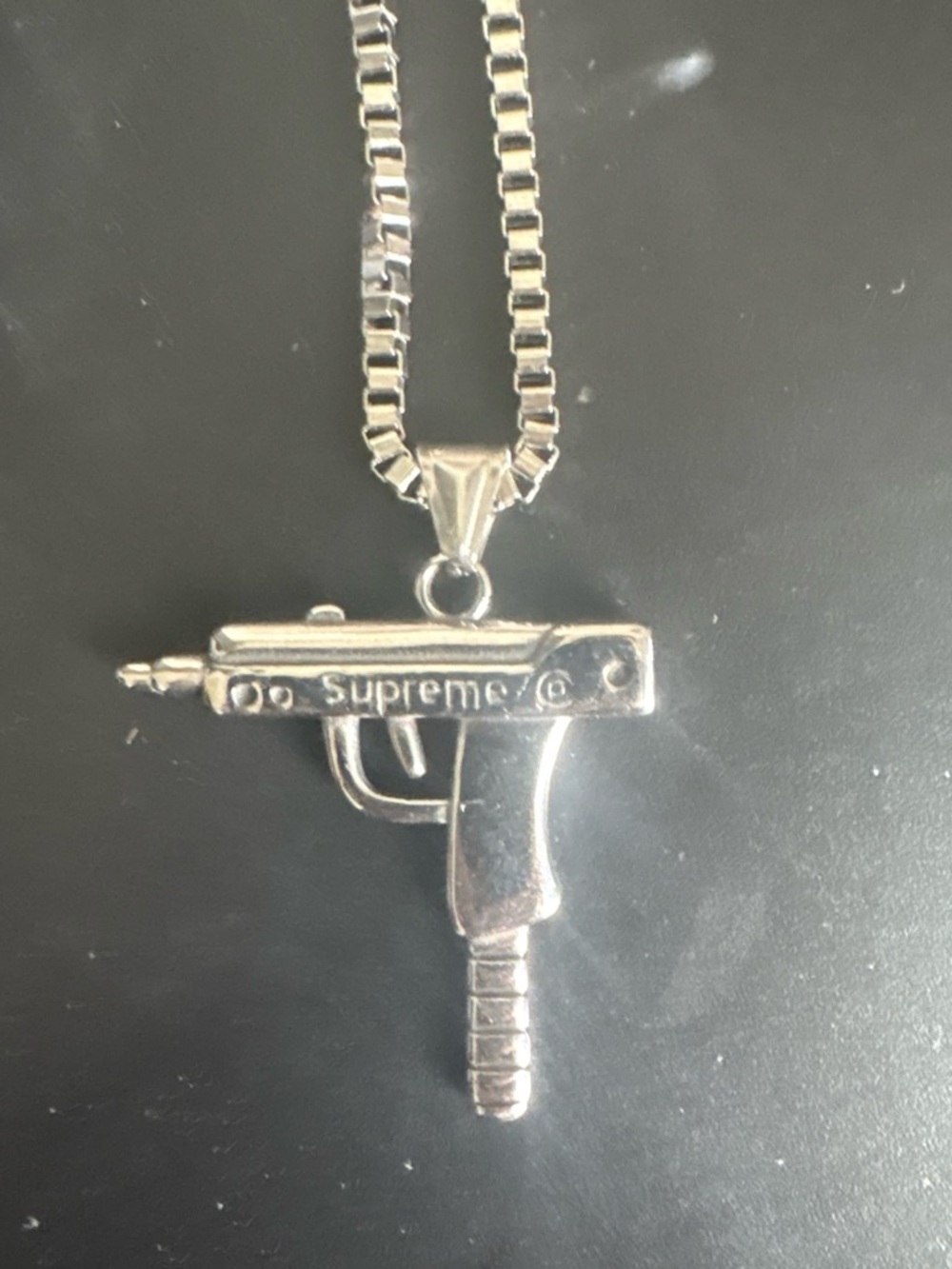 Supreme Silver Uzi Charm Pendant Necklace